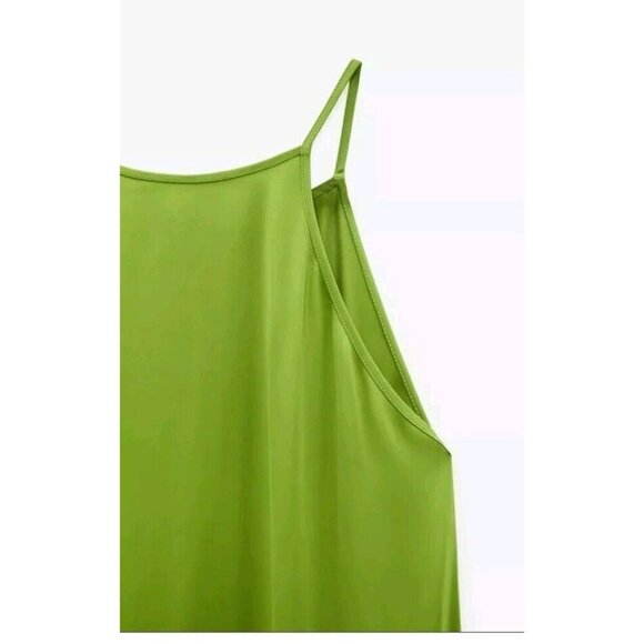 ZARA Dress WOMAN NWT EFFECT HALTER Spli Green 4437 080 Small 18" Ptp Viscose - Picture 8 of 9